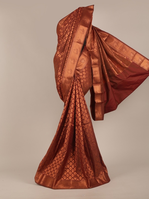 

Pothys Women Rust & Gold-Toned Pure Silk Woven designed Saree