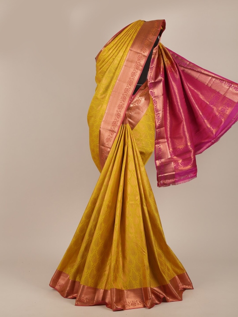 

Pothys Women Mustard & Fuchsia Woven Design Pure Silk Saree