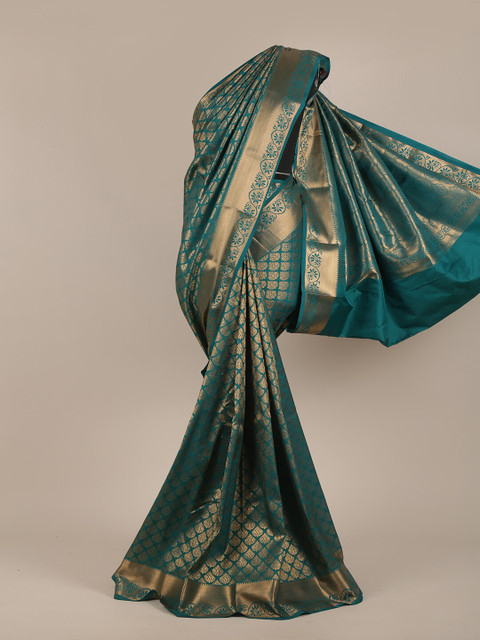 

Pothys Sea Green & Gold-Toned Woven Design Pure Silk Saree