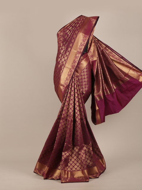 

Pothys Burgundy & Gold-Coloured Ethnic Motifs Woven Design Zari Pure Silk Saree