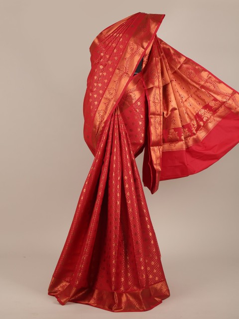 

Pothys Red & Gold-Toned Ethnic Motifs Zari Pure Silk Saree