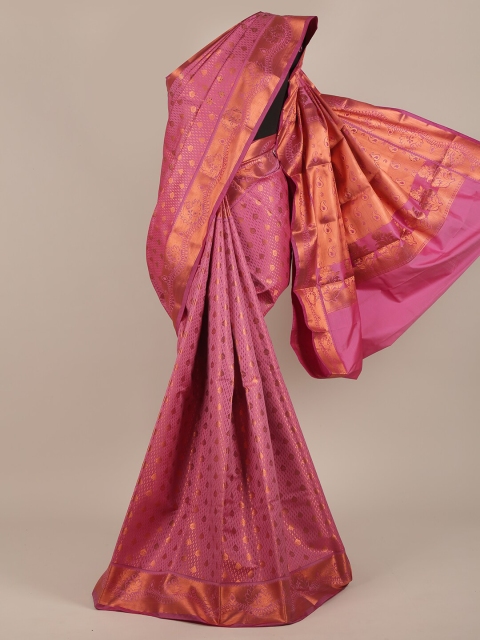 

Pothys Women Pink & Gold-Toned Ethnic Motifs Pure Silk Saree