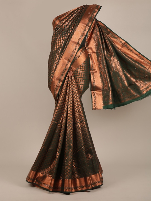 

Pothys Green & Rose Gold Woven Design Beads and Stones Pure Silk Saree