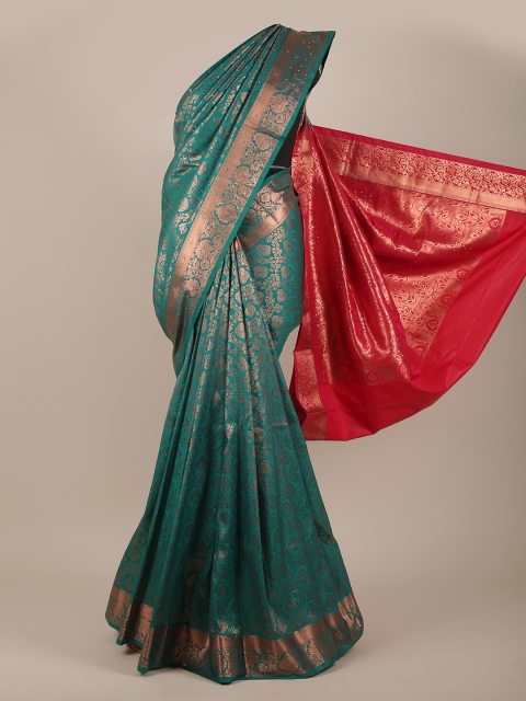 

Pothys Green & Red Woven Design Beads and Stones Pure Silk Saree