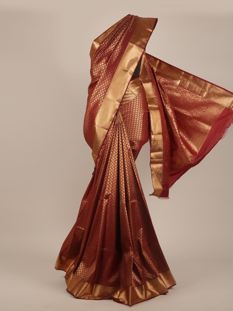 

Pothys Maroon & Gold-Toned Woven Design Embroidered Pure Silk Saree