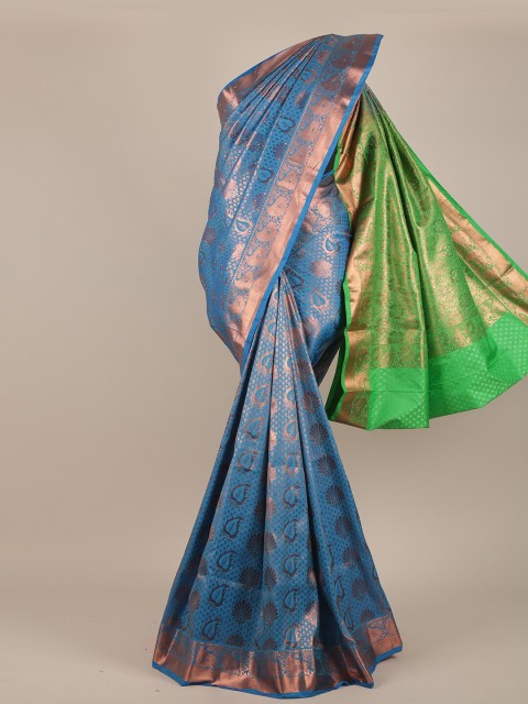 

Pothys Blue & Green Pure Silk Woven designed & Embellished Saree, Turquoise blue