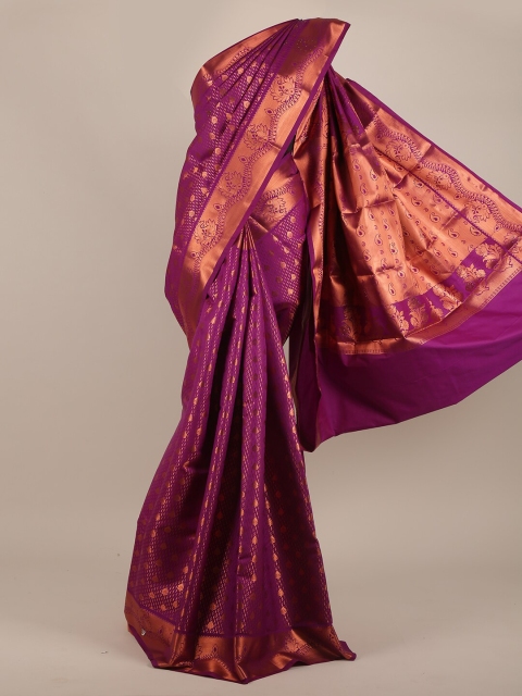 

Pothys Violet & Copper-Toned Woven Design Pure Silk Saree