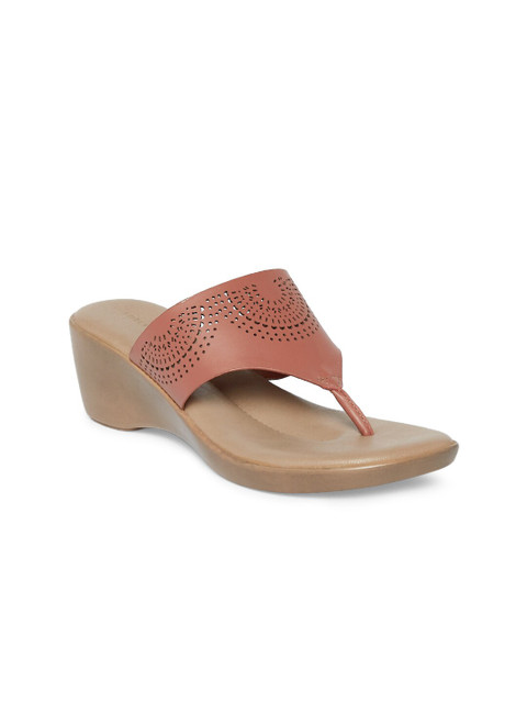 

Forever Glam by Pantaloons Pink Textured Leather Work Wedge Sandals with Laser Cuts
