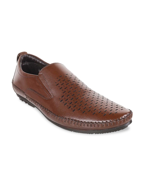 

Mochi Men Tan Brown Textured Leather Formal Slip-On Shoes