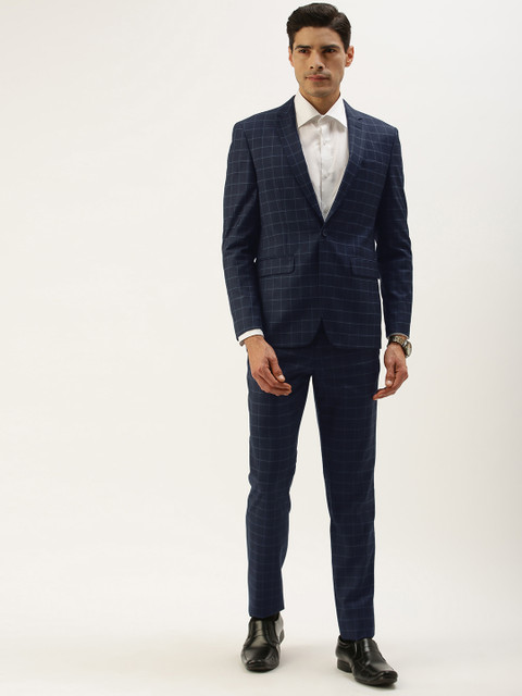 

Peter England Men Navy Blue Checked Two Piece Suit