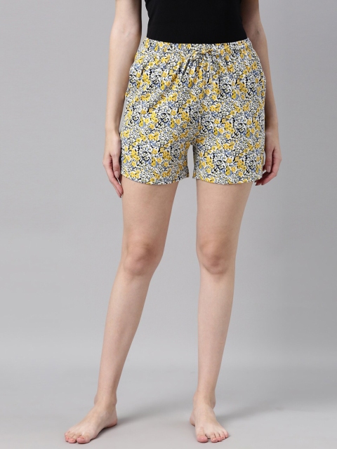 

Go Colors Women Yellow & Tan Printed Cotton Lounge Shorts