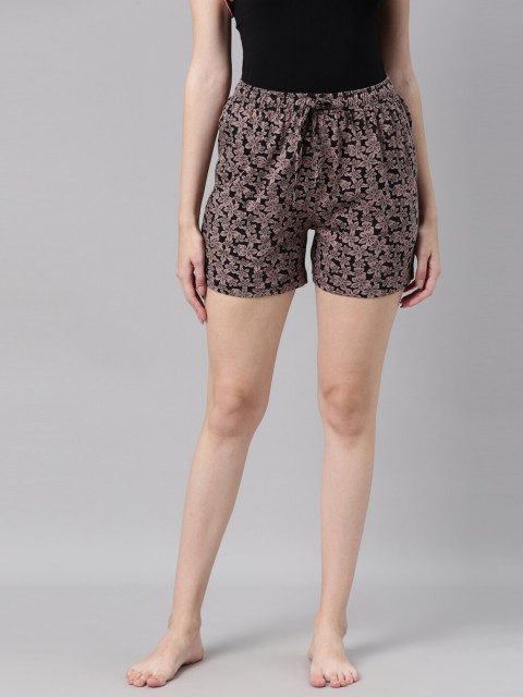 

Go Colors Women Black Floral Printed Lounge Shorts