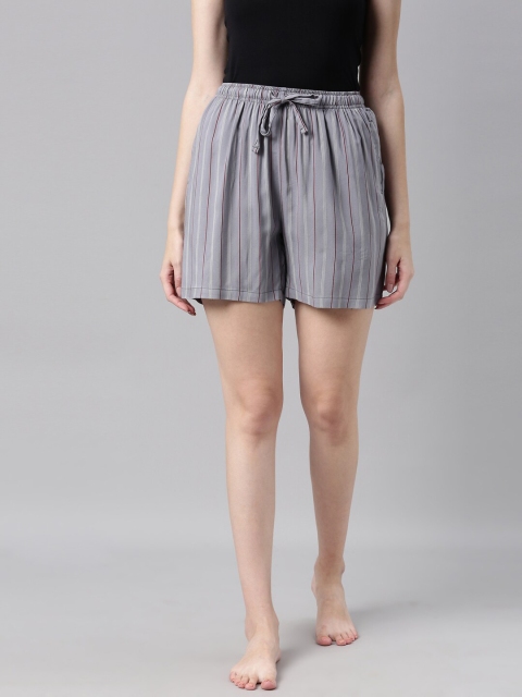 

Go Colors Women Grey Striped Lounge Shorts