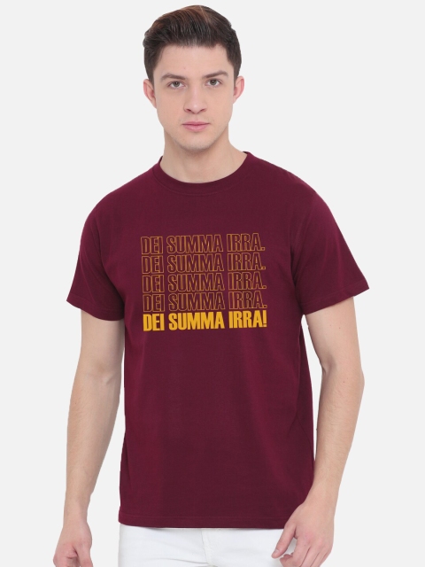 

Fully Filmy Men Maroon & Yellow Typography Printed T-shirt