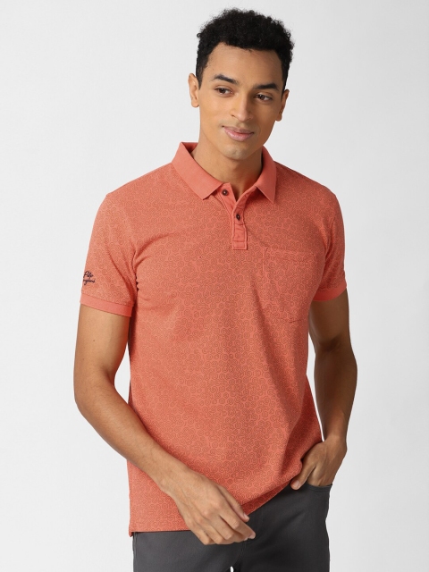 

Peter England Casuals Men Orange Printed Polo Collar Slim Fit T-shirt