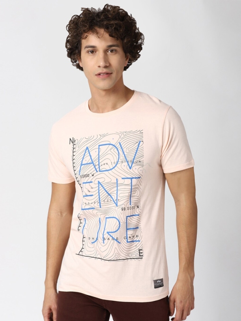

Peter England Casuals Men Pink & Grey Typography Printed Slim Fit T-shirt