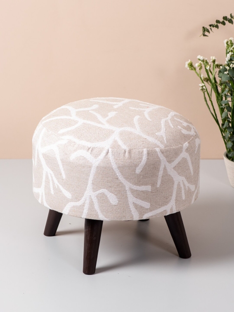 

nestroots Pink & White Round Shape Wooden Sitting Storage Ottoman Organiser
