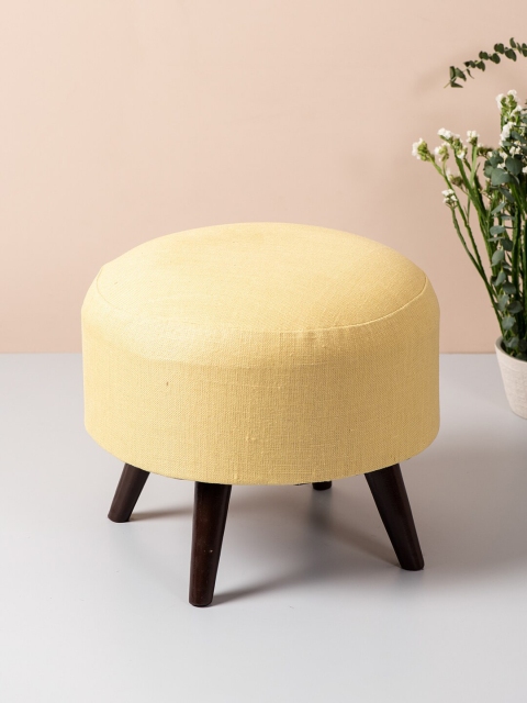 

nestroots Beige & Black Round Shape Wooden Sitting Storage Ottoman Organiser
