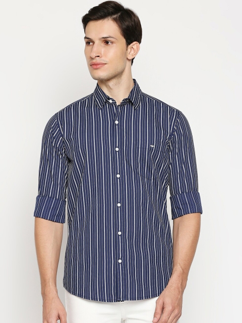 

Mufti Men Navy Blue Slim Fit Opaque Striped Casual Shirt