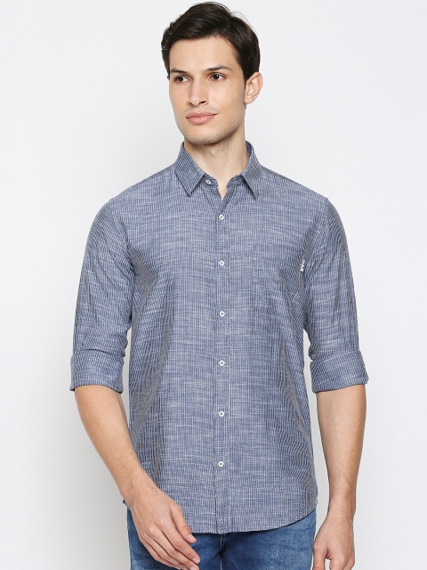 

Mufti Men Blue Slim Fit Opaque Striped Casual Shirt