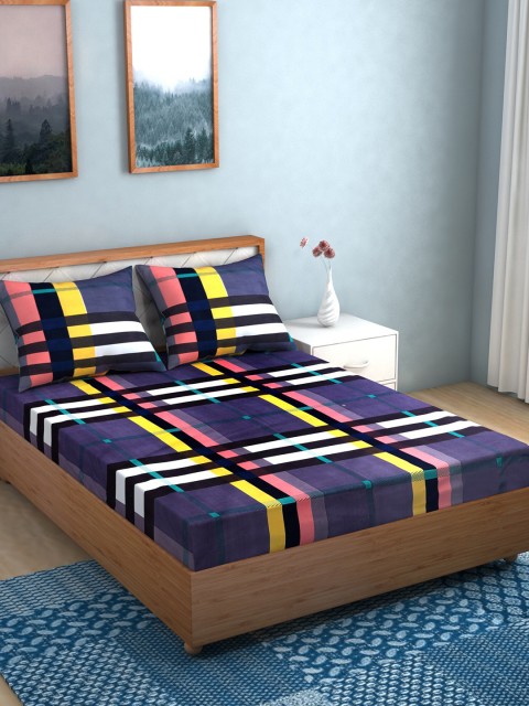 

Niamh by Tag 7 Unisex Blue Checked144 TC King Bedsheet with 2 Pillow Covers