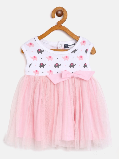 

Moms Love Infant Girls Pink & White Elephant Print Pure Cotton Net A-Line Dress