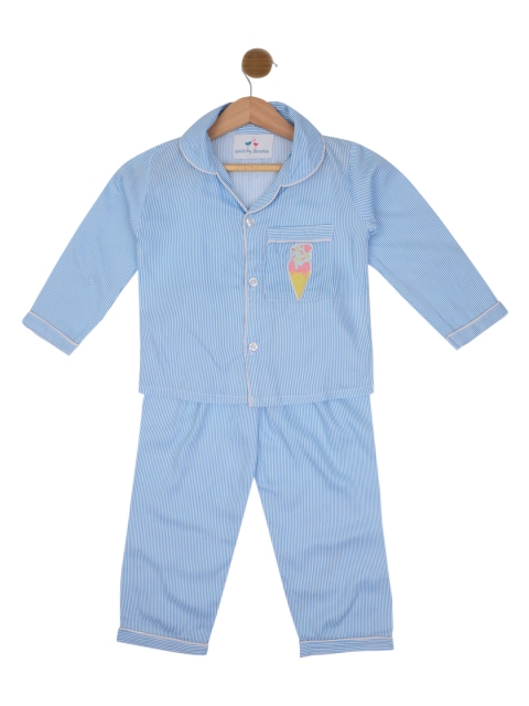 

Knitting Doodles Unisex Kids Blue & White Striped Night suit