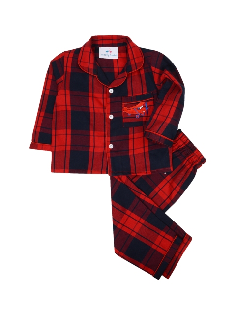 

Knitting Doodles Unisex Kids Red & Black Checked Night Suit