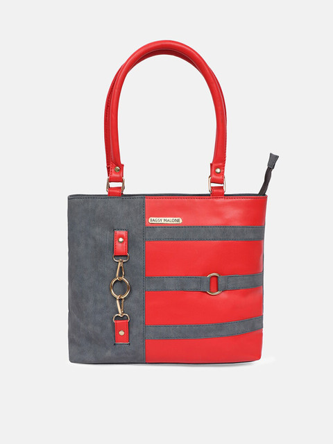 

Bagsy Malone Red Striped PU Bowling Shoulder Bag with Cut Work
