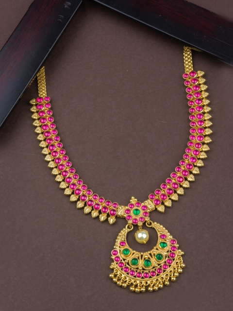 

Alankruthi Gold-Toned & Pink Brass Gold-Plated Temple Necklace