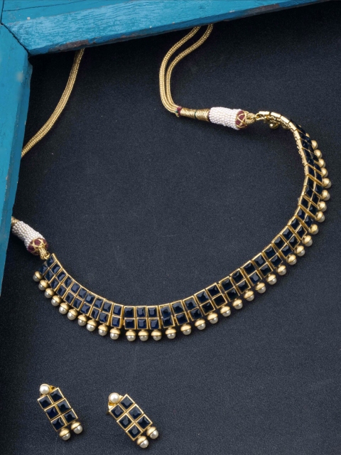 

Alankruthi Gold & Blue Stone Beads Drop Necklace Set