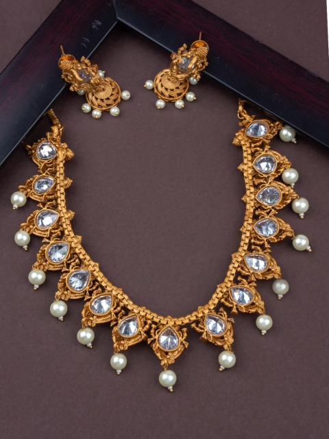 

Alankruthi Women Gold-Toned & White Ganesh Motif Necklace Set