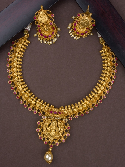 

Alankruthi Women Gold-Toned & Pink Lakshmi Necklace Set