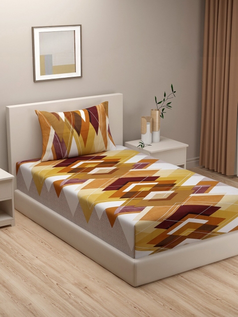 

SWAYAM Unisex Orange Geometric Printed 144 TC Single Bedsheet with 1 Pillow Covers