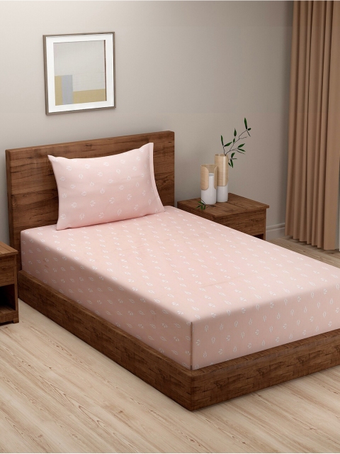 

SWAYAM Pink Floral Print 240 TC Single Bedsheet with 1 Pillow Covers