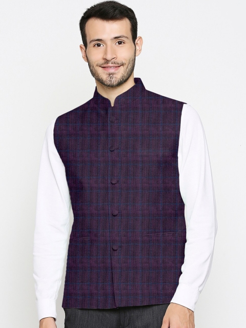 

Blacksmith Men Maroon Tweed Checks Regular Fit Nehru Jacket