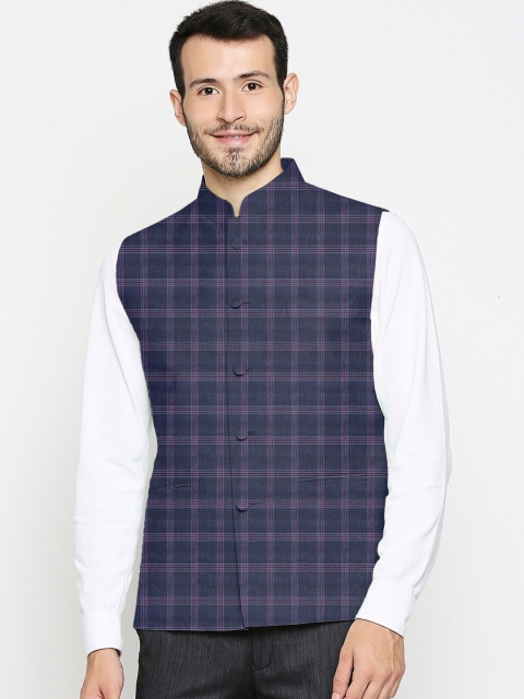 

Blacksmith Purple Tweed Checks Regular Fit Nehru Jacket