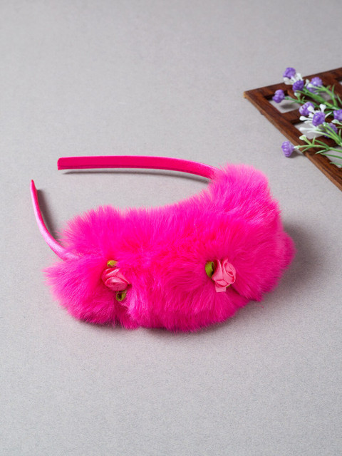 

Golden Peacock Women Pink Fur Hairband with Mini Roses