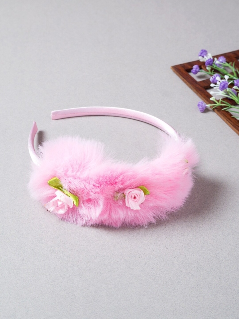 

Golden Peacock Women Pink & Green Fur Mini Roses Hairband