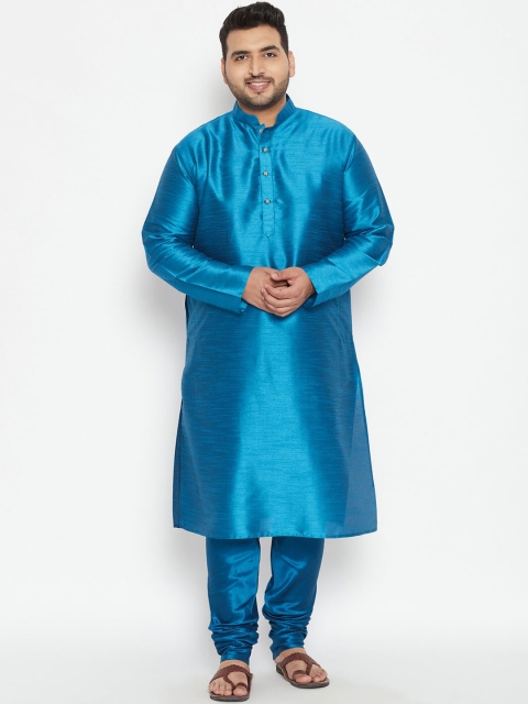 

VASTRAMAY PLUS Men Turquoise Blue Flared Sleeves Thread Work Pathani Kurta