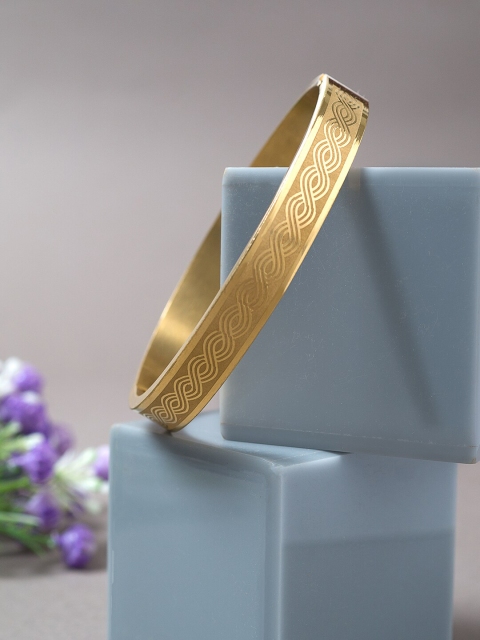 

Golden Peacock Men Gold-Toned Handcrafted Gold-Plated Kada Bracelet