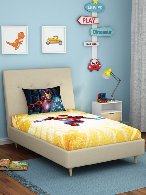 

SPACES Kids Cream & Yellow Iron Man 180 TC Pure Cotton 1 Bedsheet With 1 Pillow Cover