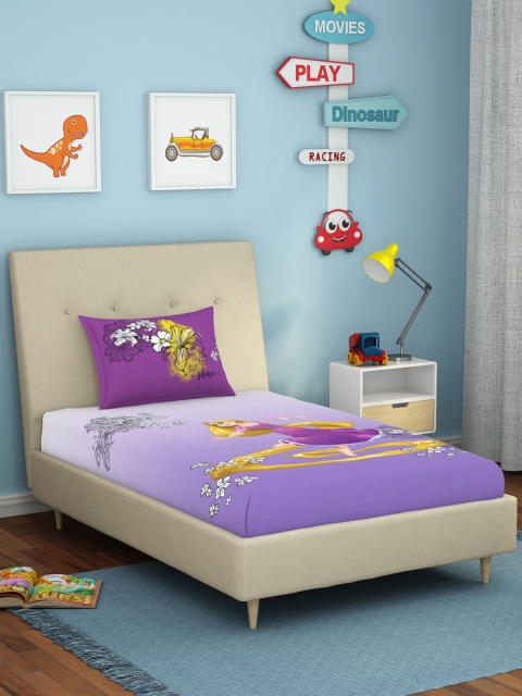 

SPACES Kids Grey Disney Cars Printed 180 TC Single Bedsheet with 1 Pillow Covers, Purple