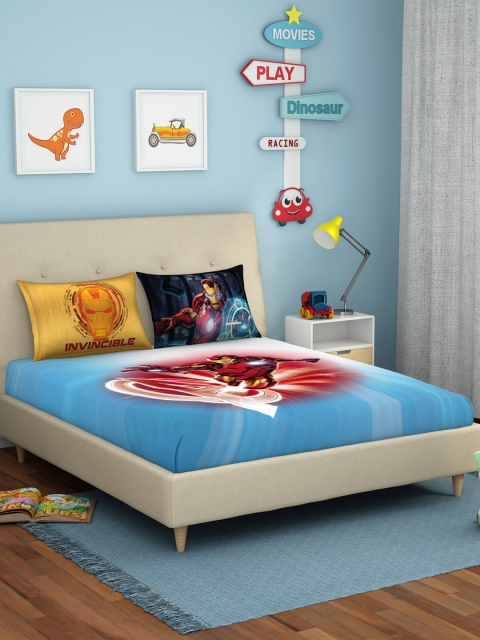 

SPACES Blue & Multicoloured Graphic 180 TC Pure Cotton Queen Bedsheet with 2 Pillow Covers