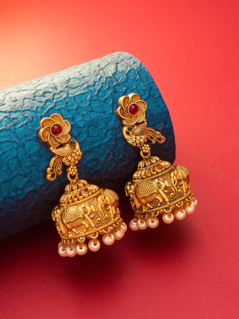 

aadita Gold-Toned Contemporary Jhumkas Earrings