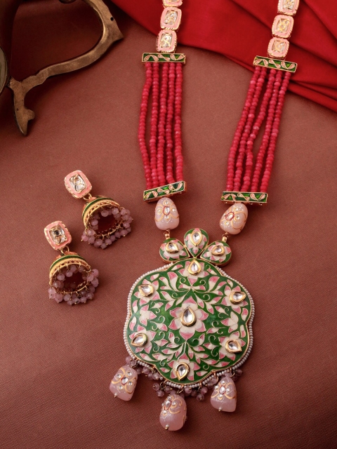 

THE AAB STUDIO Gold-Plated Kundan-Studded & Beaded Meenakari Jewellery Set
