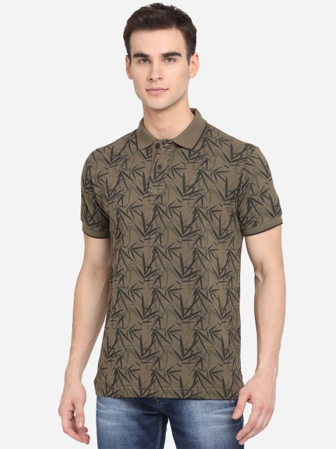 

Greenfibre Men Brown Printed Polo Collar Tropical Slim Fit T-shirt