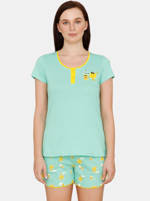 

Zivame Women Green & Yellow Night suit