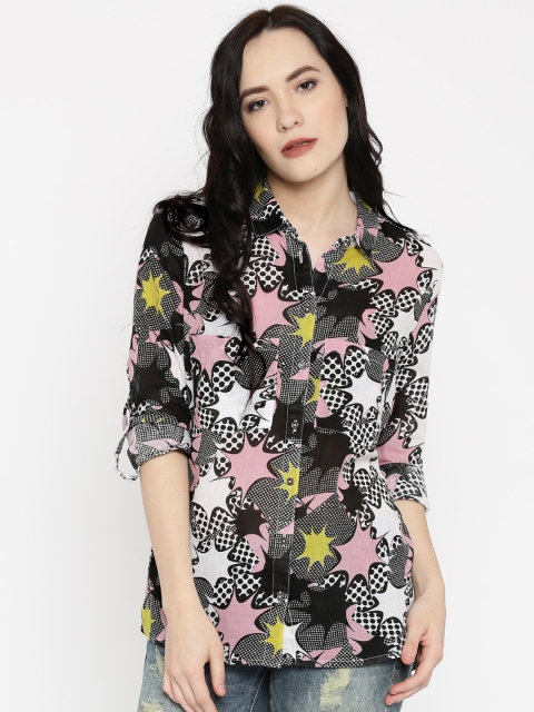 

ONLY Women Black & Pink Regular Fit Printed Shirt, Beige