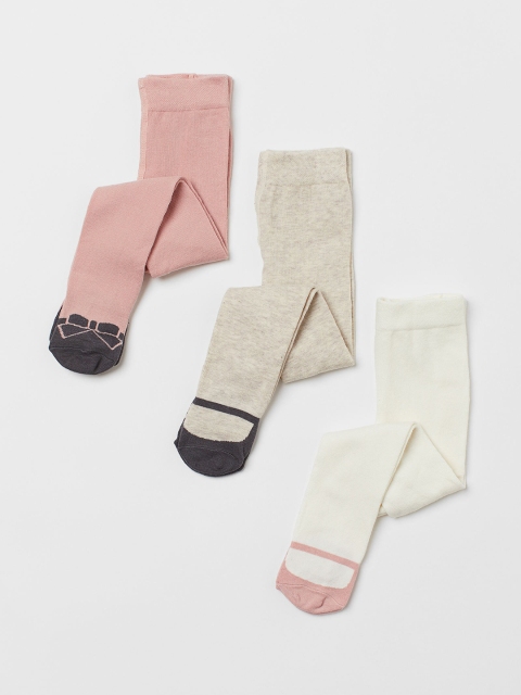 

H&M Girls White Pink & Beige 3-Pack Tights